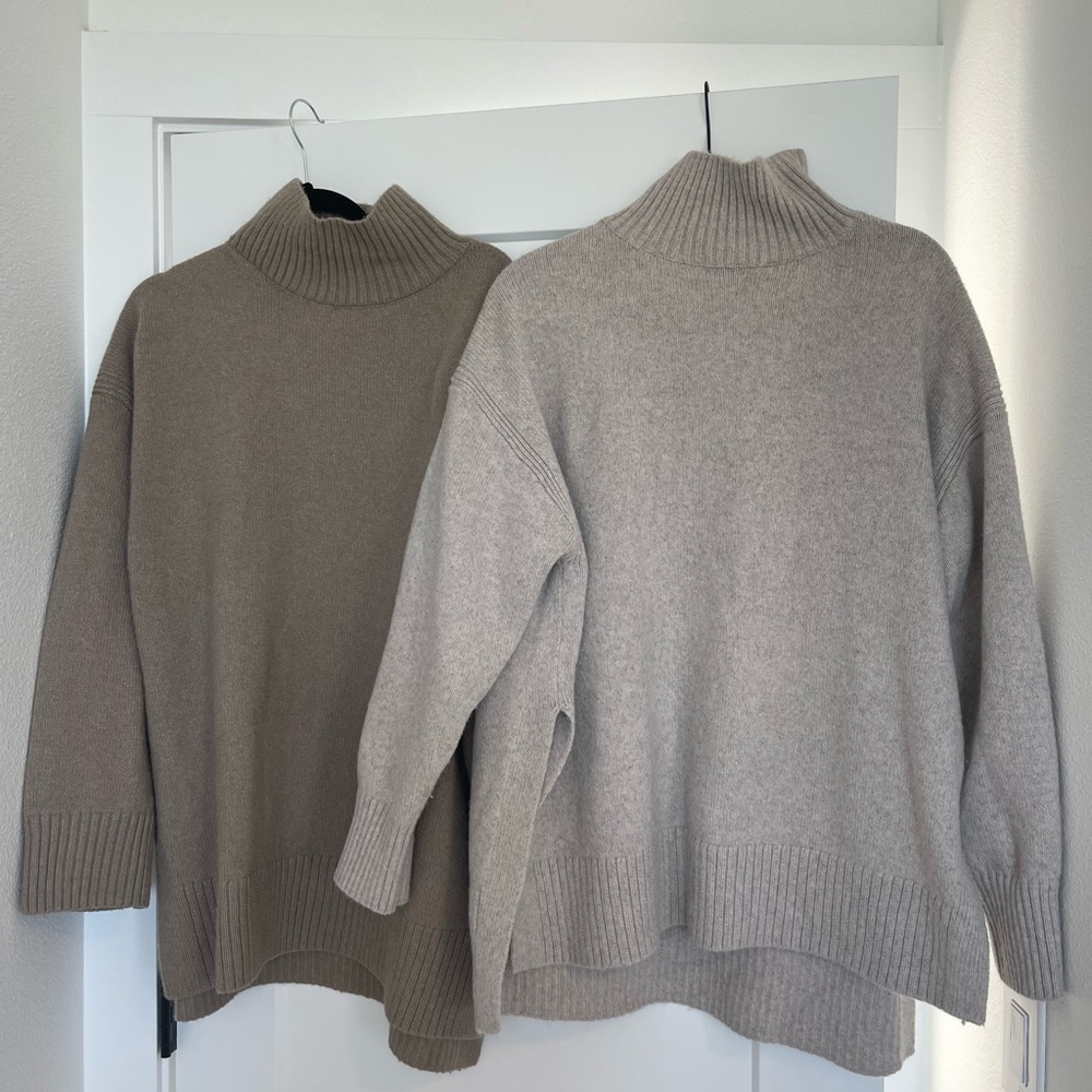 Like New H&M Women's Cowl Neck Sweater - Taupe and Light Beige